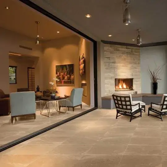 Bring the outside in with porcelain tile. Due to the way porcelain is made, the majority of it can go outdoors to cover patios and verandas.